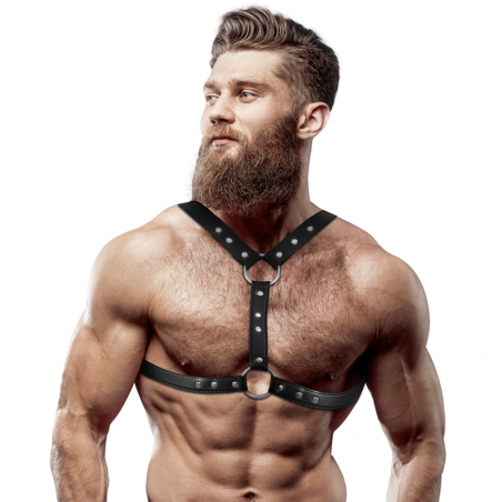 FETISH SUBMISSIVE ATTITUDE - CHEST HHARNAIS DOUBLE FASTENING AND STUDS ECO CUIR MEN
