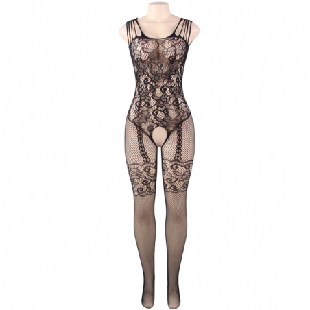 QUEEN LINGERIE OPEN CROTHLESS BODYSTOCKING FLOWER LACES SL