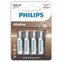 PILES ALCALINES PHILIPS AA LR6 PACK 4